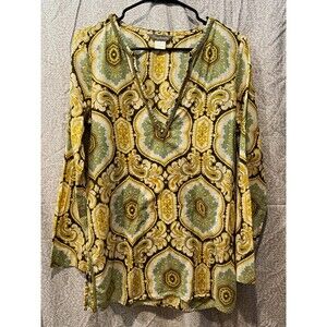 Tommy Bahama Women’s Multicolor Paisley V-Neck Long Sleeve Tunic Blouse M